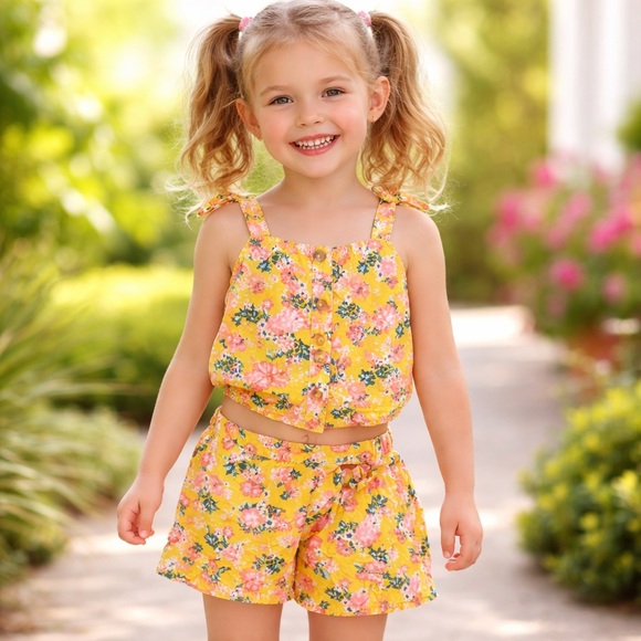 Little Lass Other - Little Lass Girls Floral 2 Piece Set Size 5 Yellow Pink